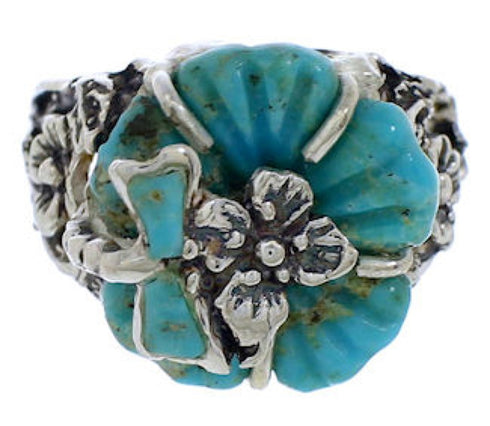 Turquoise Flower Dragonfly Sterling Silver Ring Size 4-3/4 EX23317
